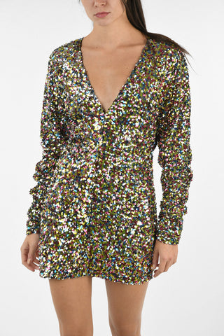 Sequined Plunging Neckline Mini Dress