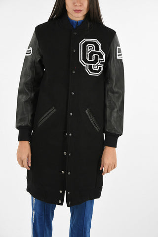 Wool Bomber with Leather Sleeves