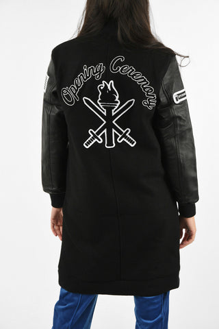 Wool Bomber with Leather Sleeves