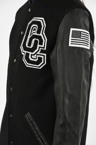 Wool Bomber with Leather Sleeves
