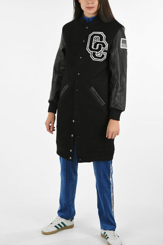 Wool Bomber with Leather Sleeves
