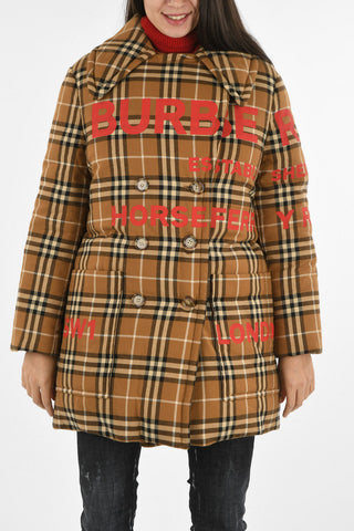Double Breasted Tartan Printed Down Jacket