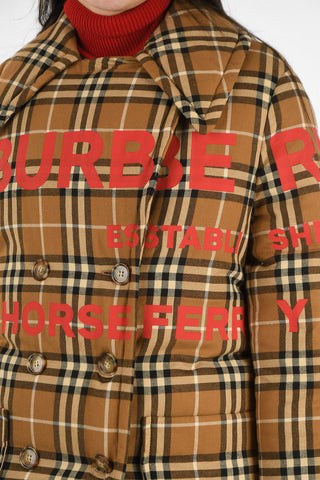 Double Breasted Tartan Printed Down Jacket