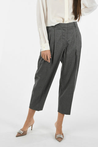 Wool Double Pleat Capri Pant