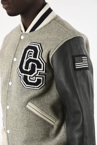 Bomber con Patch e Maniche in Pelle