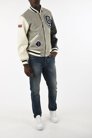 Bomber con Patch e Maniche in Pelle