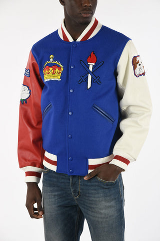 Bomber con Patch e Maniche in Pelle