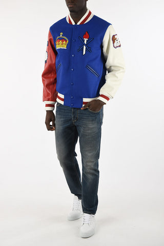 Bomber con Patch e Maniche in Pelle