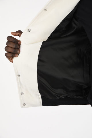 Embroidered Bomber with Leather Sleeves