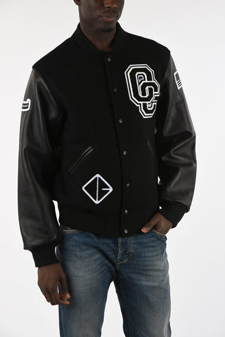 Bomber con Patch e Maniche in Pelle