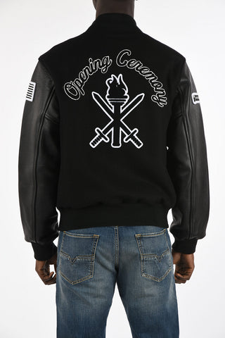 Bomber con Patch e Maniche in Pelle