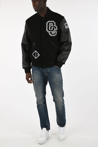 Bomber con Patch e Maniche in Pelle