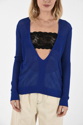 MM4 Ribbed Plunging Neckline Sweater