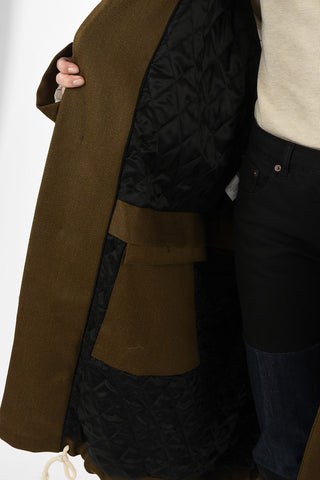 Parka Coat With Flap Pockets And Drawstring