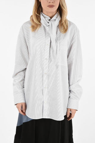 pinstriped tie neck blouse