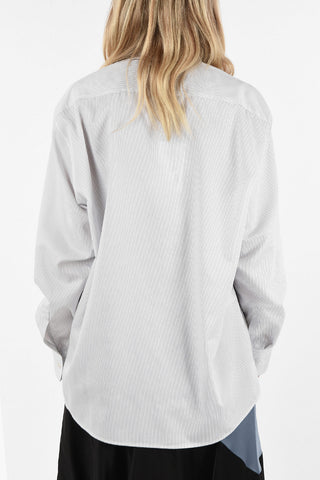 pinstriped tie neck blouse
