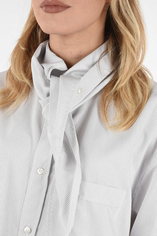 pinstriped tie neck blouse