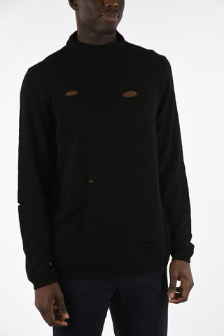Maglia Distressed a Collo Alto in Cashmere 
