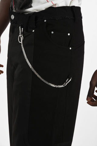 Contrasting Insert Wide Leg Jeans with Chain 22cm