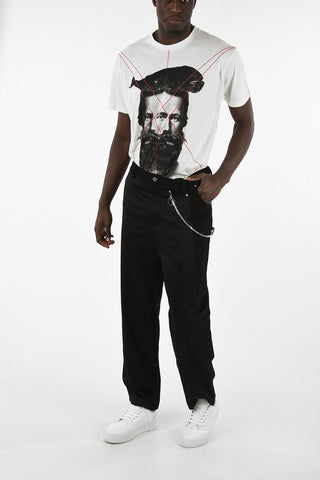Contrasting Insert Wide Leg Jeans with Chain 22cm