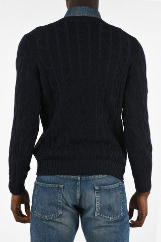 Wool and Cashmere Cable Knit V-Neck Sweater