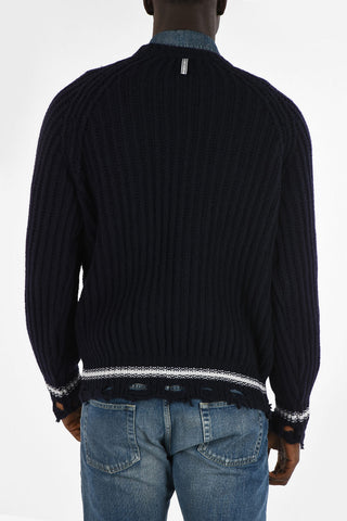 Merino Wool KUNIO Crew-Neck sweater With Raw-Cut Edges