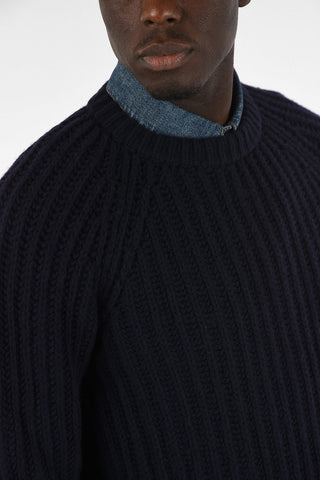 Merino Wool KUNIO Crew-Neck sweater With Raw-Cut Edges