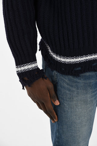 Merino Wool KUNIO Crew-Neck sweater With Raw-Cut Edges