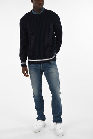 Merino Wool KUNIO Crew-Neck sweater With Raw-Cut Edges