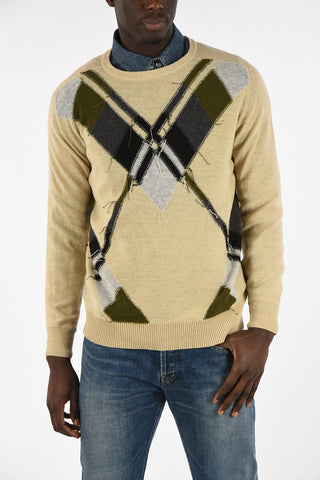 Distressed Argyle Crew-Neck Sweater