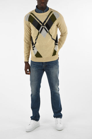 Distressed Argyle Crew-Neck Sweater