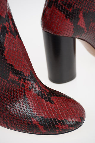Snake Printed Leather Ankle boots with Zip Closure 9.5 cm
