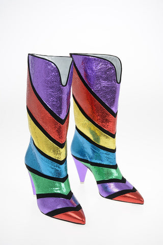 Metallic Leather Pull On Boots 9 cm