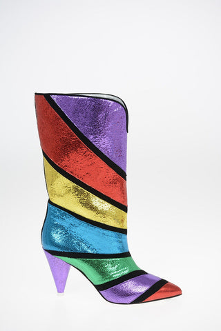 Metallic Leather Pull On Boots 9 cm