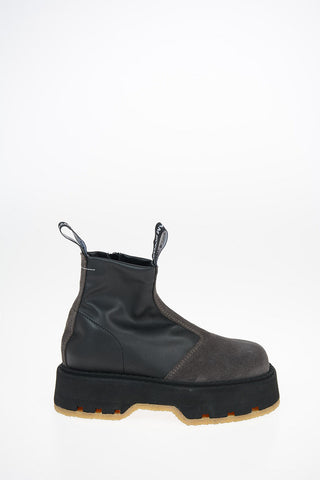 MM6 Leather and Suede Ankle Boots with Zip Closure