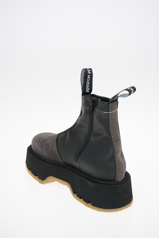 MM6 Leather and Suede Ankle Boots with Zip Closure