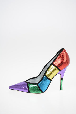 Leather Color Block Pumps 11.5 cm
