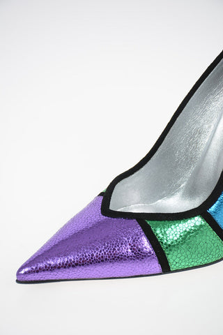 Leather Color Block Pumps 11.5 cm