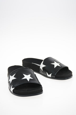 Faux leather Slides With Embroidered Stars