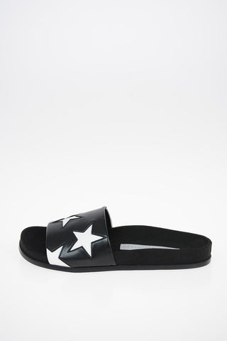Faux leather Slides With Embroidered Stars