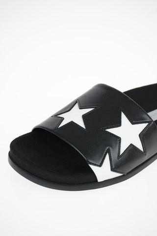 Faux leather Slides With Embroidered Stars