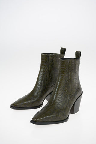 Pull On Leather KATE Booties With Snake Print 7 cm