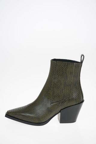 Pull On Leather KATE Booties With Snake Print 7 cm