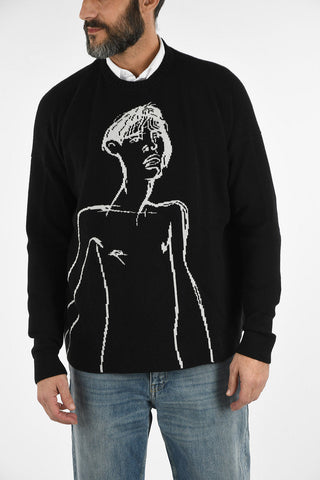 maglia girocollo in cashmere e ricamata