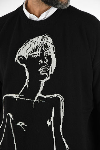 maglia girocollo in cashmere e ricamata