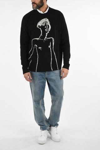 maglia girocollo in cashmere e ricamata