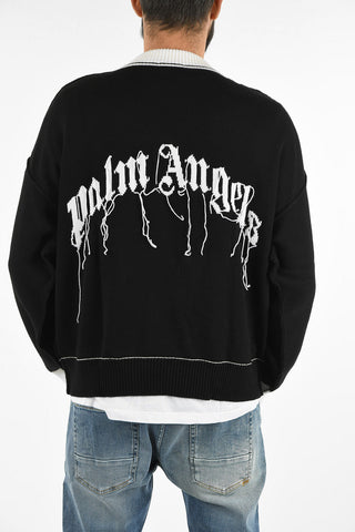 Fringed and Skull Embroidered crew-neck sweater