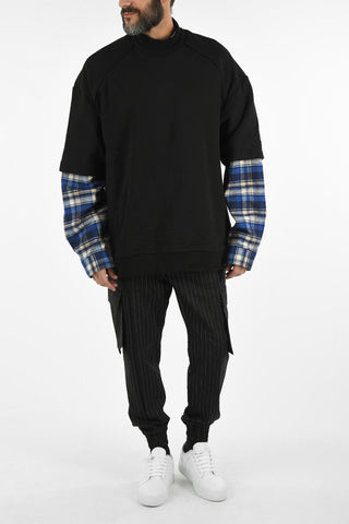 Oversize Sweatshirt with Checked Sleeve
