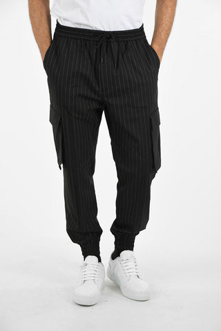 pinstriped drawstring waist cargo Pants