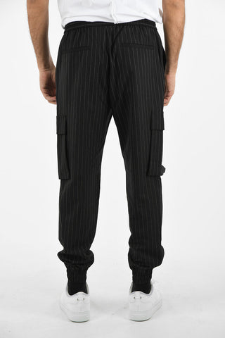 pinstriped drawstring waist cargo Pants